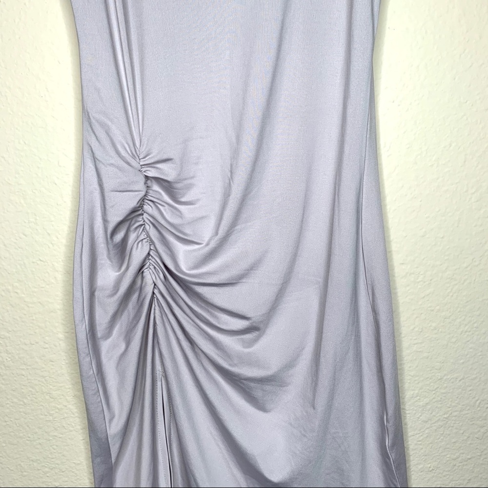 Bone Ruched Asymmetrical Bodycon Split Dress - Picture 7 of 8